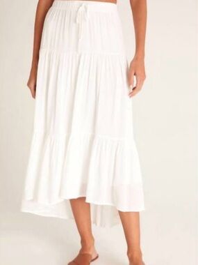 Z Supply ALBA White Tiered Maxi Skirt with Drawstring Waist